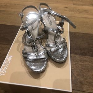 Michael Kors silver wedges sz 8.5